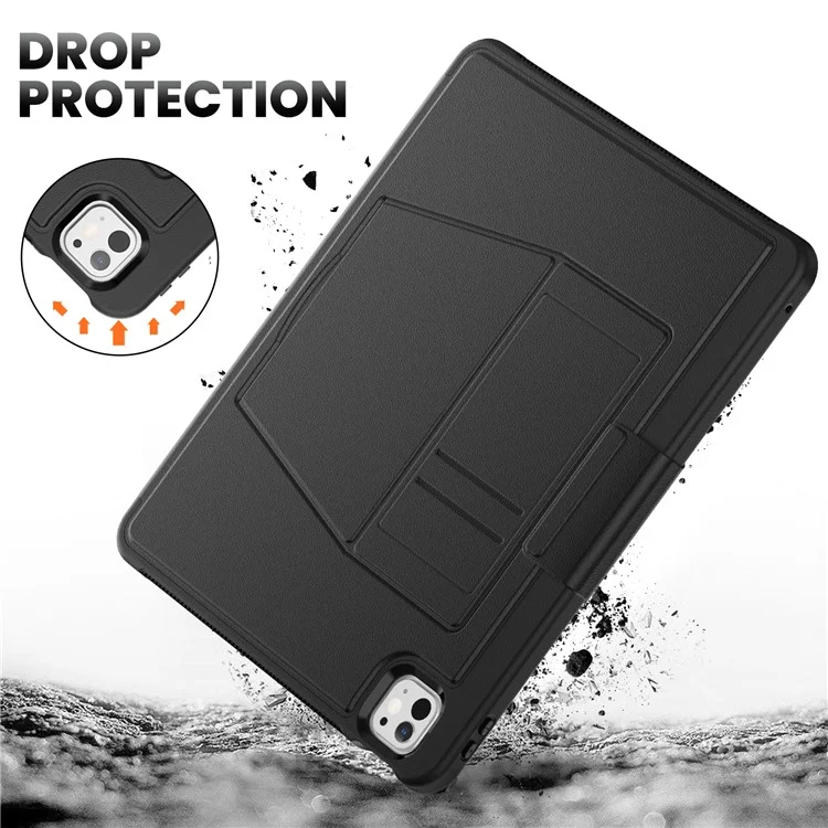 Estilo B para iPad Pro 13 (2024) Capa de Suporte PC+TPU+PU à Prova de Choques Capa de Tablet com Slots para Cartão - Preto