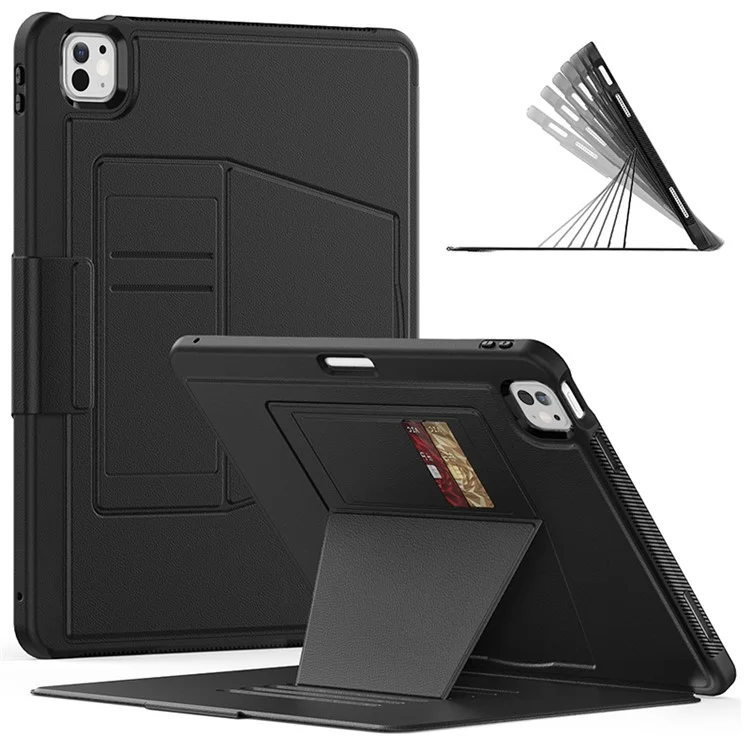 Estilo B para iPad Pro 13 (2024) Capa de Suporte PC+TPU+PU à Prova de Choques Capa de Tablet com Slots para Cartão - Preto