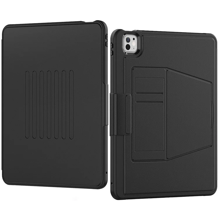 Estilo B para iPad Pro 13 (2024) Capa de Suporte PC+TPU+PU à Prova de Choques Capa de Tablet com Slots para Cartão - Preto