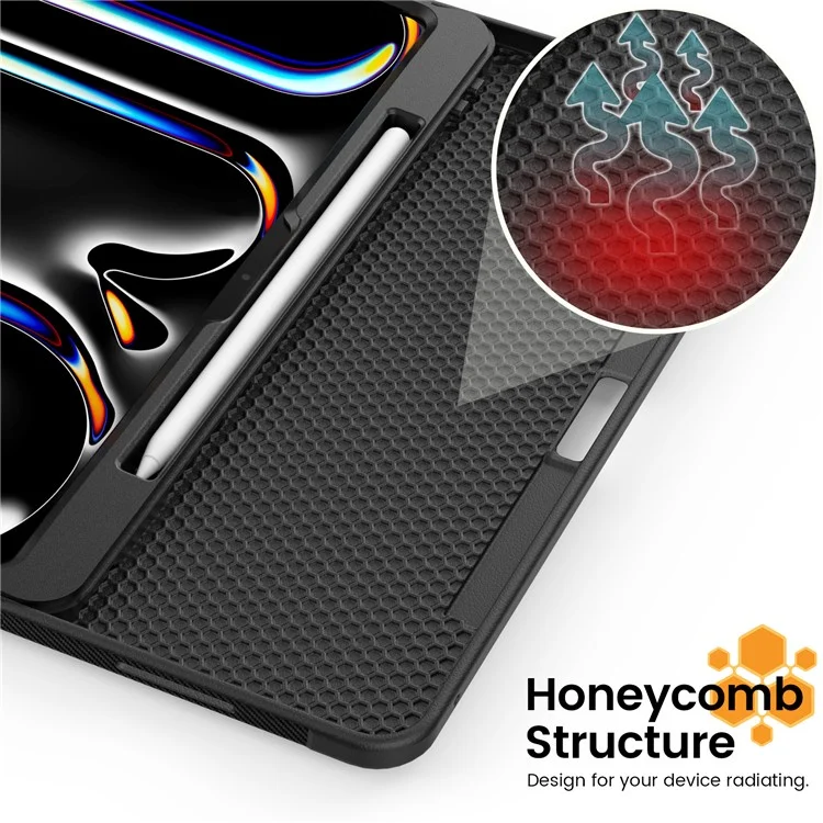 Estilo B para iPad Pro 13 (2024) Capa de Suporte PC+TPU+PU à Prova de Choques Capa de Tablet com Slots para Cartão - Preto