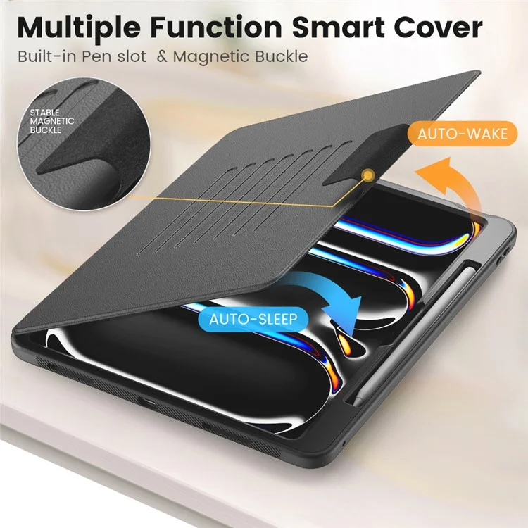 Estilo B para iPad Pro 13 (2024) Capa de Suporte PC+TPU+PU à Prova de Choques Capa de Tablet com Slots para Cartão - Preto