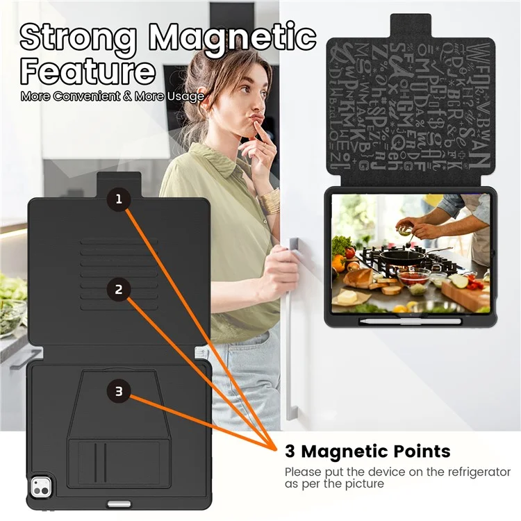 Estilo B para iPad Pro 13 (2024) Capa de Suporte PC+TPU+PU à Prova de Choques Capa de Tablet com Slots para Cartão - Preto