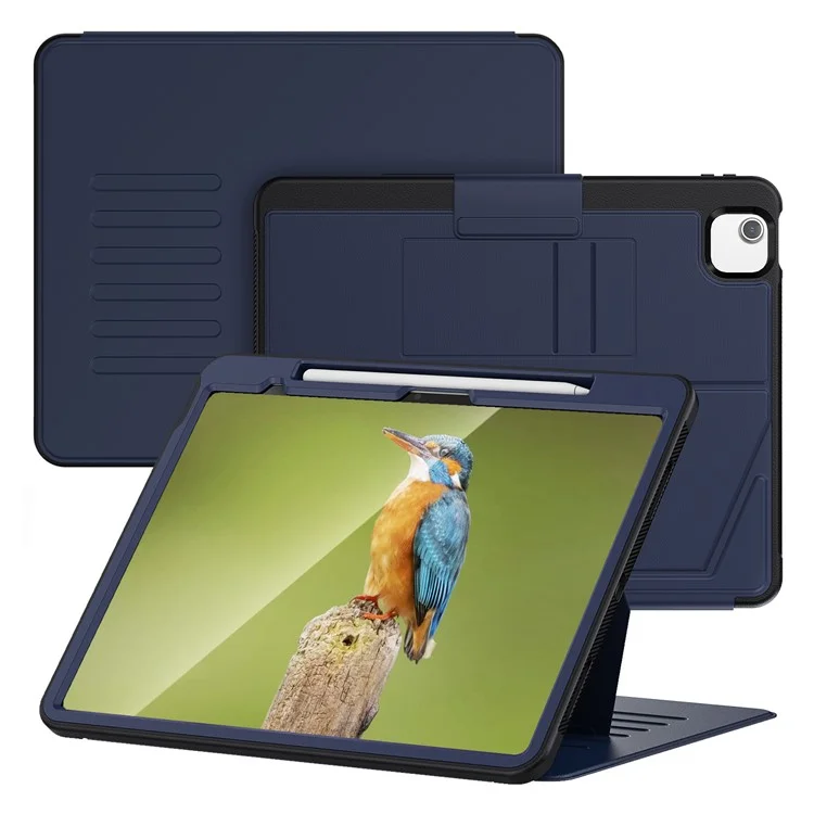 Pour iPad Air 13 (2024) Étui avec fentes pour cartes PC+TPU+PU Support en U Couverture tablette - Bleu marine