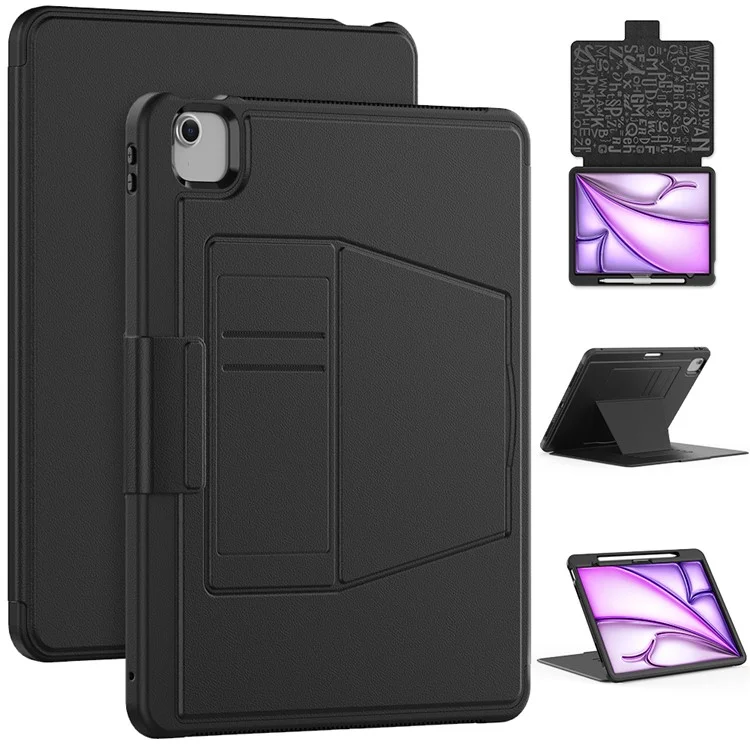 Estilo B Para iPad Air 13 (2024) Carcasa de Soporte Caso PC+TPU+PU Ranuras para Tarjetas Cubierta de Tableta Despertar / Dormir Automático - Negro