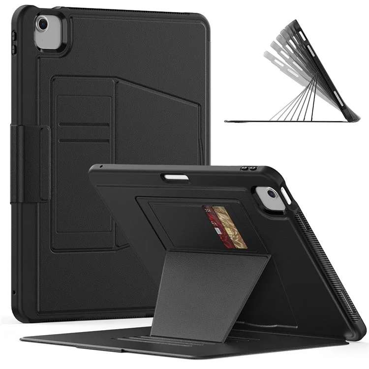 Estilo B Para iPad Air 13 (2024) Carcasa de Soporte Caso PC+TPU+PU Ranuras para Tarjetas Cubierta de Tableta Despertar / Dormir Automático - Negro