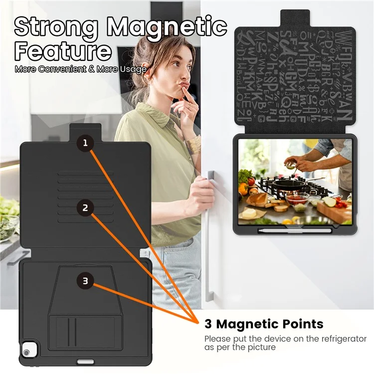 Estilo B Para iPad Air 13 (2024) Carcasa de Soporte Caso PC+TPU+PU Ranuras para Tarjetas Cubierta de Tableta Despertar / Dormir Automático - Negro