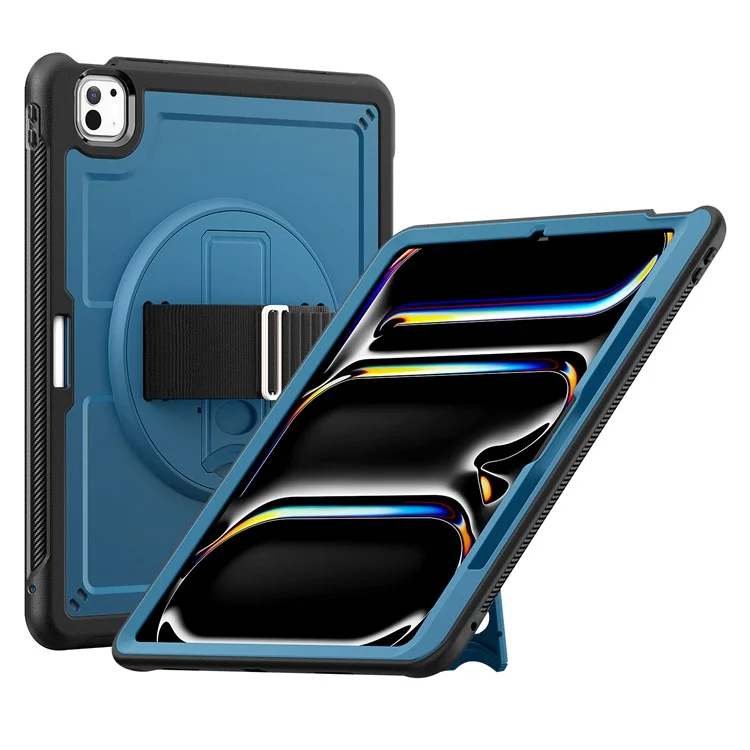 Para iPad Pro 13 (2024) Capa PC+TPU Capa para Tablet Dissipação de Calor com Suporte Giratório - Azul Marinho