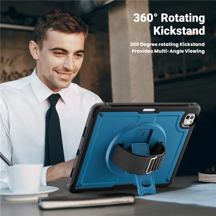 Para iPad Pro 13 (2024) Capa PC+TPU Capa para Tablet Dissipação de Calor com Suporte Giratório - Azul Marinho