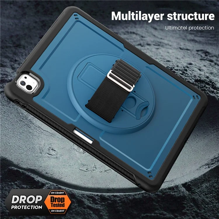 Para iPad Pro 13 (2024) Capa PC+TPU Capa para Tablet Dissipação de Calor com Suporte Giratório - Azul Marinho