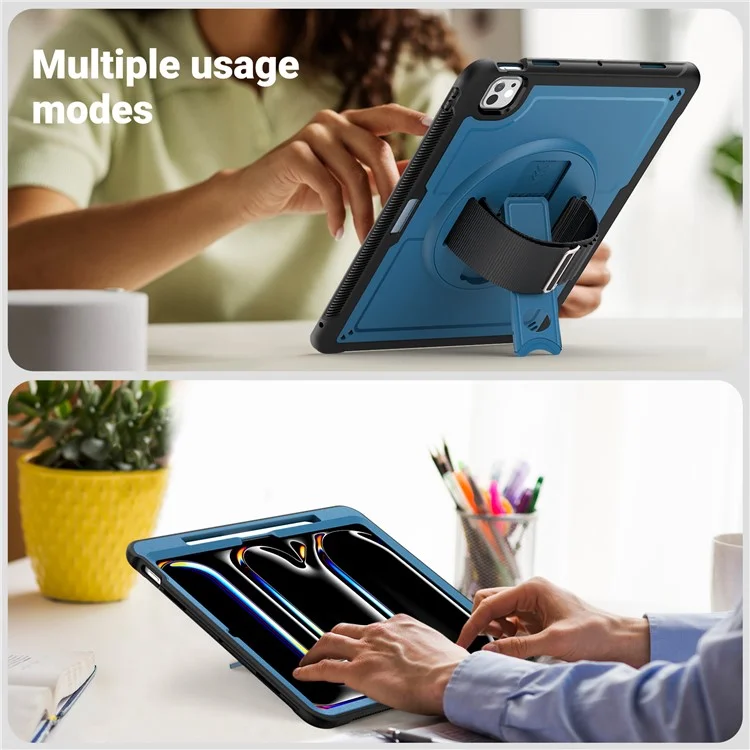 Para iPad Pro 13 (2024) Capa PC+TPU Capa para Tablet Dissipação de Calor com Suporte Giratório - Azul Marinho