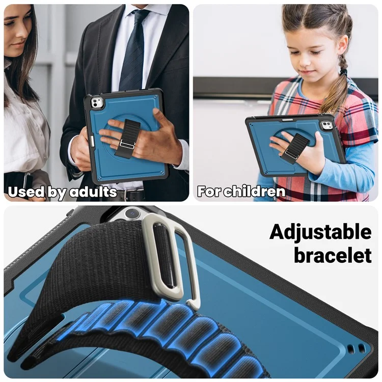 Para iPad Pro 13 (2024) Capa PC+TPU Capa para Tablet Dissipação de Calor com Suporte Giratório - Azul Marinho