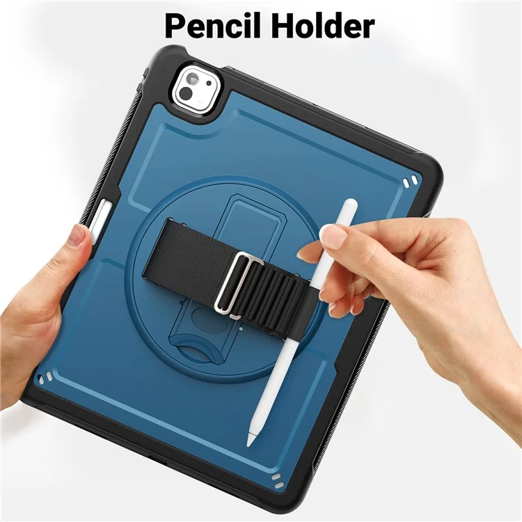 Para iPad Pro 13 (2024) Capa PC+TPU Capa para Tablet Dissipação de Calor com Suporte Giratório - Azul Marinho