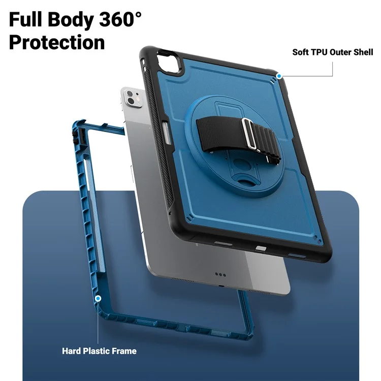 Para iPad Pro 13 (2024) Capa PC+TPU Capa para Tablet Dissipação de Calor com Suporte Giratório - Azul Marinho
