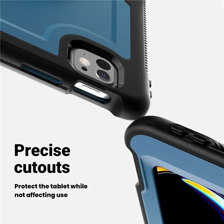 Para iPad Pro 13 (2024) Capa PC+TPU Capa para Tablet Dissipação de Calor com Suporte Giratório - Azul Marinho