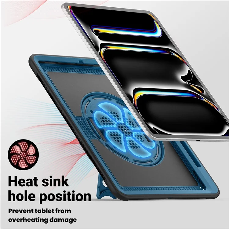 Para iPad Pro 13 (2024) Capa PC+TPU Capa para Tablet Dissipação de Calor com Suporte Giratório - Azul Marinho