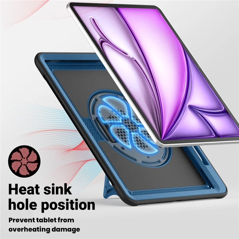 Para iPad Air 13 (2024) Kickstand Case PC+TPU Capa de Tablet com Alça de Ombro - Azul Marinho