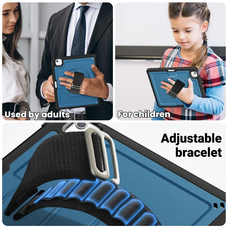 Para iPad Air 13 (2024) Kickstand Case PC+TPU Capa de Tablet com Alça de Ombro - Azul Marinho