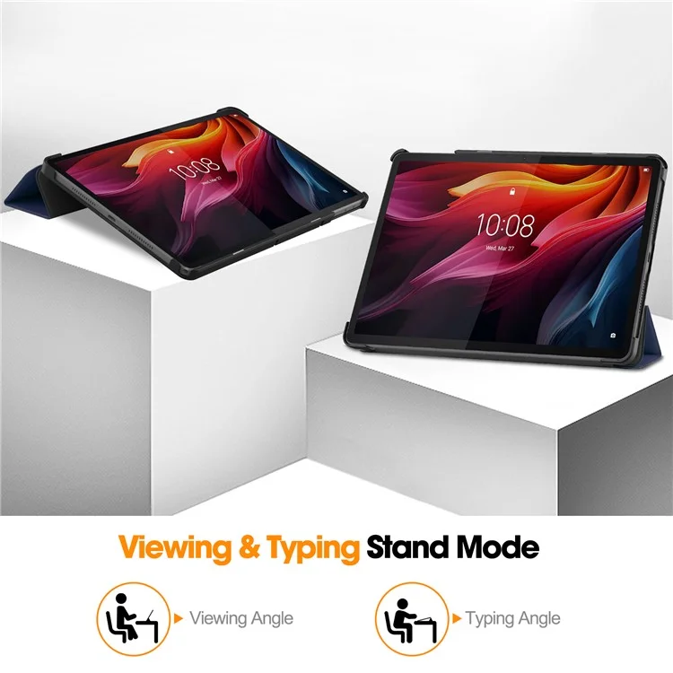 Чехол-подставка для планшета Lenovo Tab K11 Plus, ударопрочный, с кожаным покрытием - Темно-синий