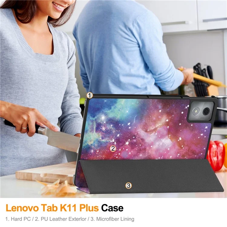 For Lenovo Tab K11 Plus Case Pattern Print Leather Tablet Cover with Stand - Galaxy