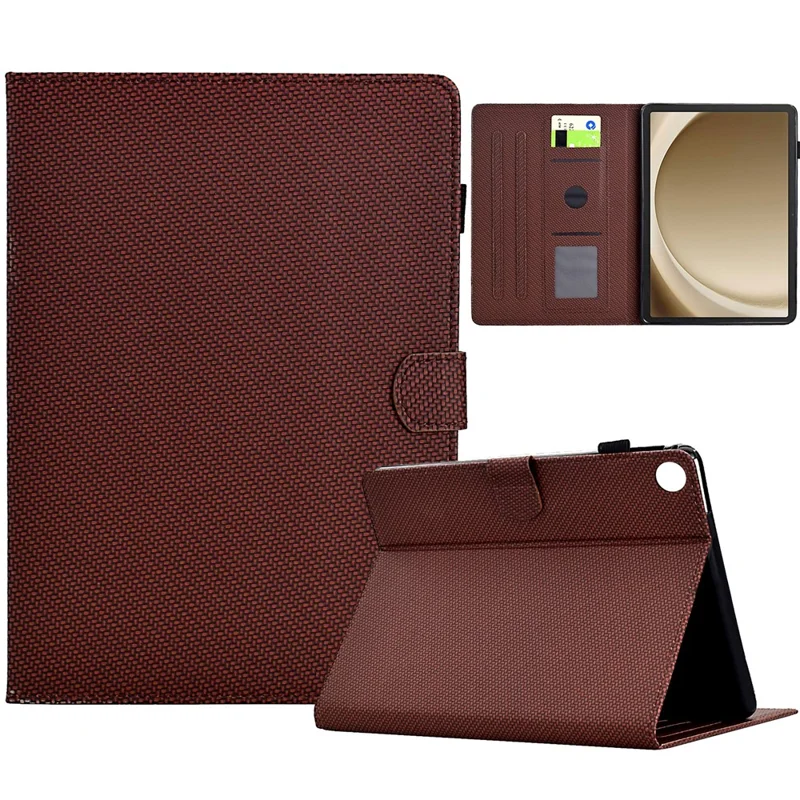 For Samsung Galaxy Tab A9+ Case PU Leather Tablet Cover with Card Slots Stand - Brown