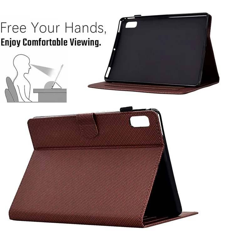 Pour Lenovo Tab M9 TB-310FU Case Card Slots Leather Tablet Cover with Stand View - Brun