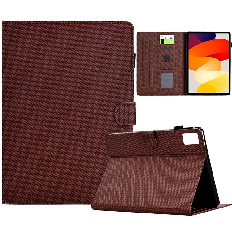Pour Xiaomi Redmi Pad SE Case Carbon Fiber Texture PU Leather Cover Stand View - Brun