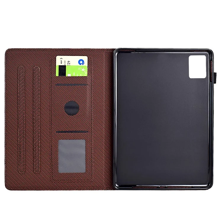 Pour Xiaomi Redmi Pad SE Case Carbon Fiber Texture PU Leather Cover Stand View - Brun