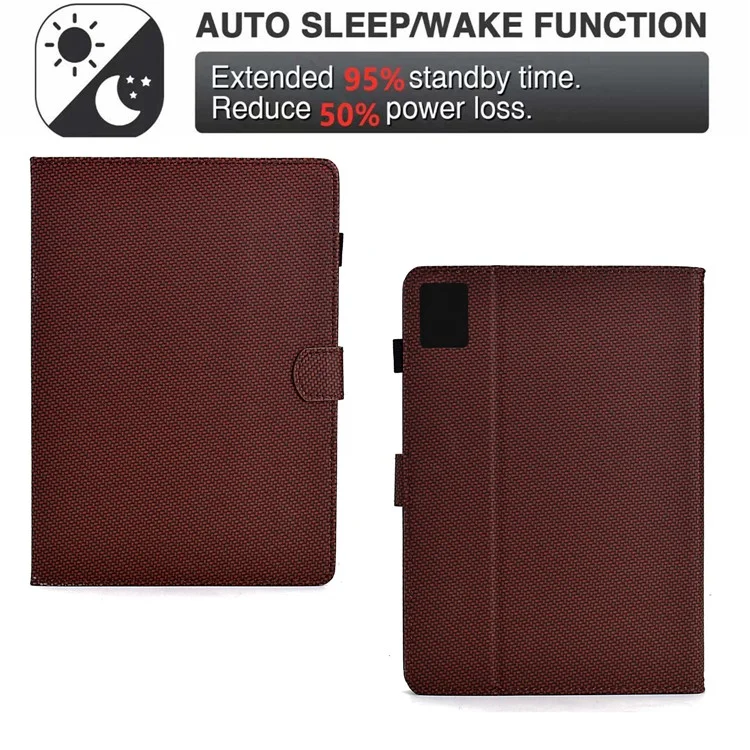 Pour Xiaomi Redmi Pad SE Case Carbon Fiber Texture PU Leather Cover Stand View - Brun