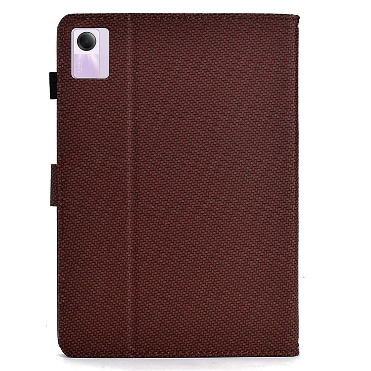 Pour Xiaomi Redmi Pad SE Case Carbon Fiber Texture PU Leather Cover Stand View - Brun