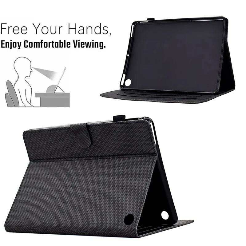 For Amazon Fire HD 10 Plus (2023) Case Carbon Fiber Texture PU Leather E-Reader Cover - Black