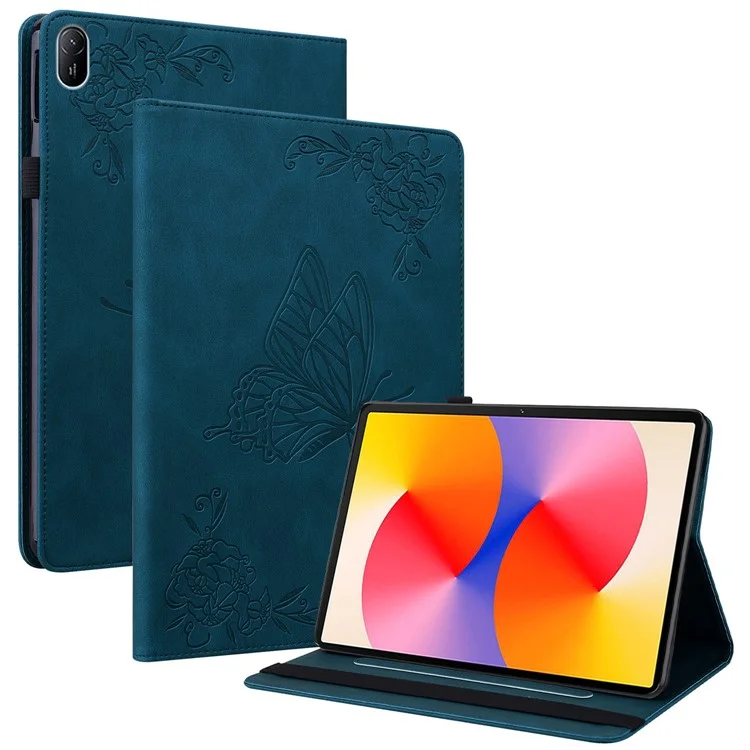 Para Huawei MatePad SE 11 Case Imprinted Borboleta Flor PU Capa de Couro Flip Card Slots Tablet - Azul