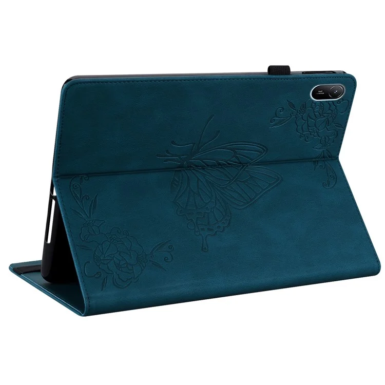 Para Huawei MatePad SE 11 Case Imprinted Borboleta Flor PU Capa de Couro Flip Card Slots Tablet - Azul
