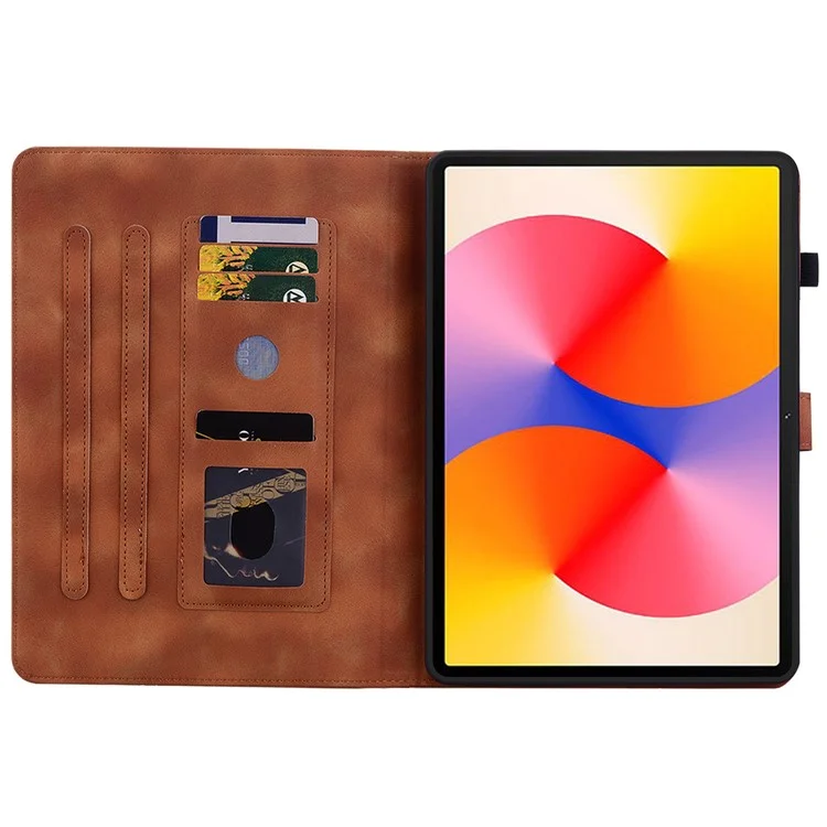 Para Huawei MatePad SE 11 Capa Impressão de Flor de Lírio Couro Capa de Tablet com Slots para Cartões - Marrom