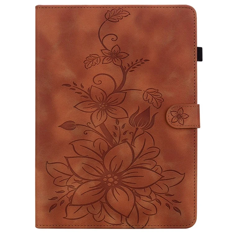 Para Huawei MatePad SE 11 Capa Impressão de Flor de Lírio Couro Capa de Tablet com Slots para Cartões - Marrom