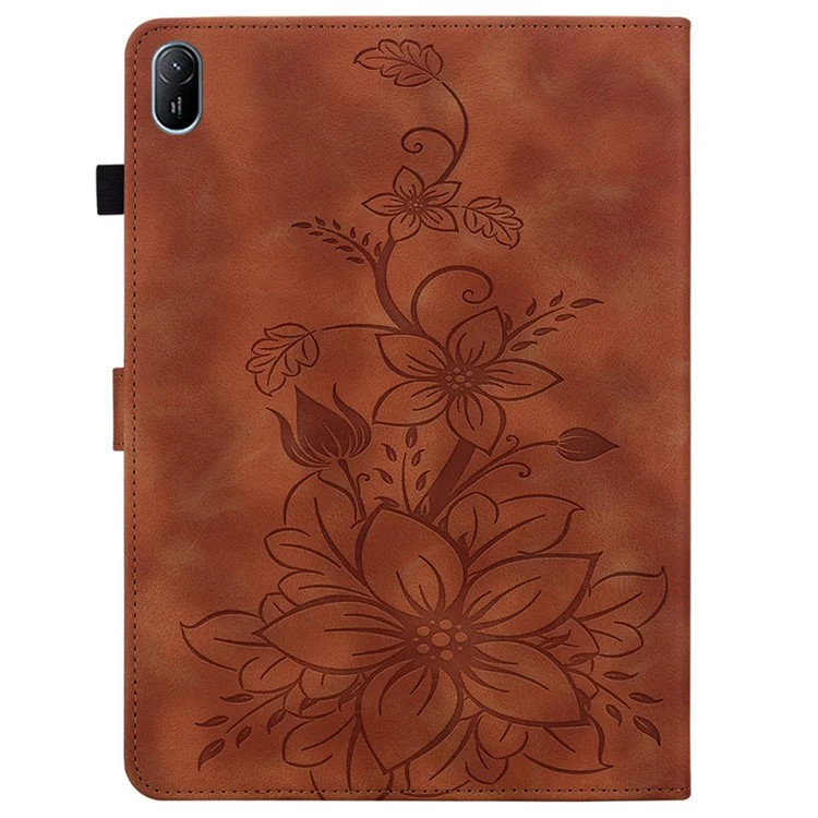 Para Huawei MatePad SE 11 Capa Impressão de Flor de Lírio Couro Capa de Tablet com Slots para Cartões - Marrom