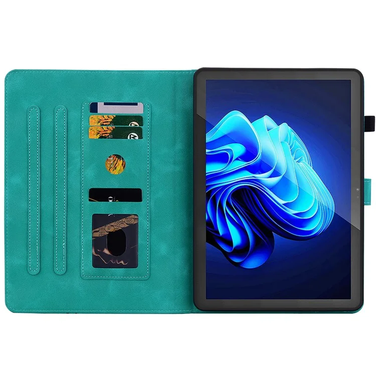 For itel Pad One Case with Card Slots Lily Flower Imprint Leather Tablet Cover - Green