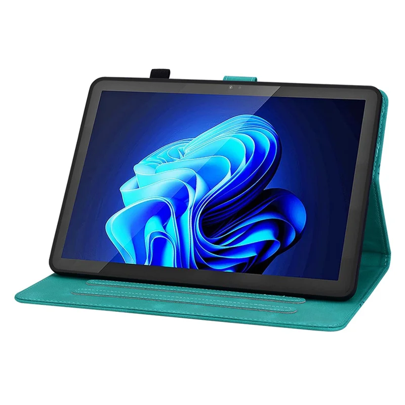 For itel Pad One Case with Card Slots Lily Flower Imprint Leather Tablet Cover - Green