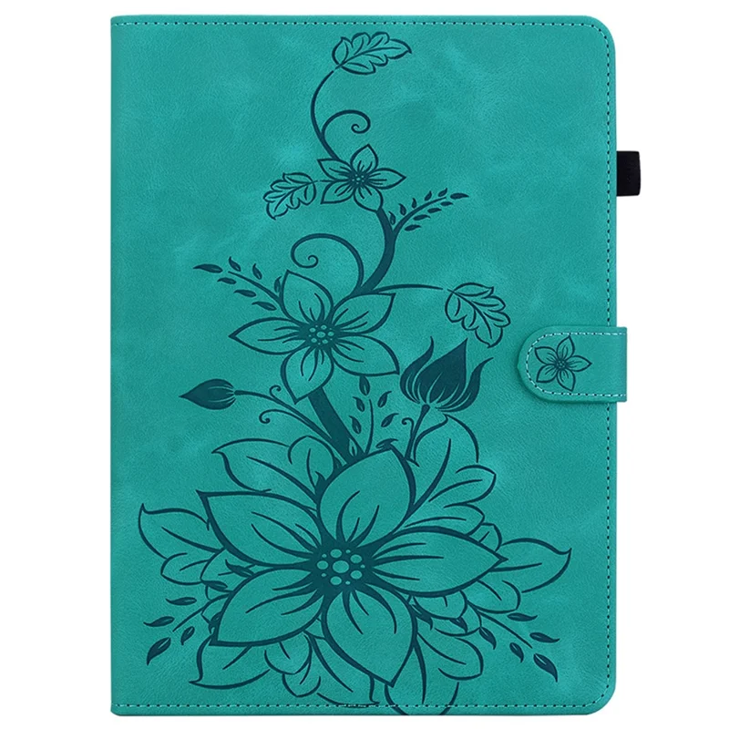 For itel Pad One Case with Card Slots Lily Flower Imprint Leather Tablet Cover - Green