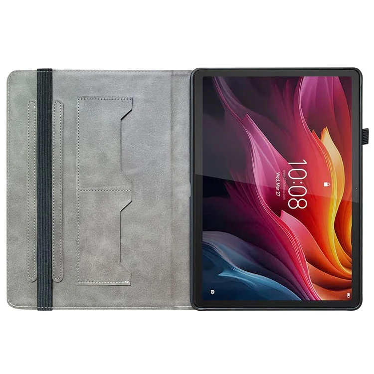 For Lenovo Tab K11 Plus Stand Case Pattern Print Card Slots PU Leather Tablet Cover - Black Rose