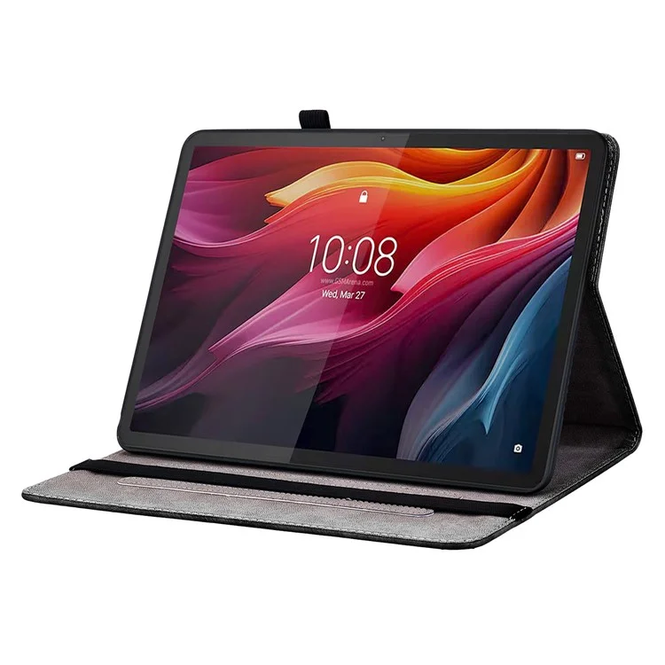 For Lenovo Tab K11 Plus Stand Case Pattern Print Card Slots PU Leather Tablet Cover - Black Rose