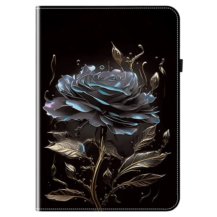 For Lenovo Tab K11 Plus Stand Case Pattern Print Card Slots PU Leather Tablet Cover - Black Rose