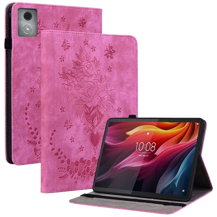 Защитный чехол для Lenovo Tab K11 Plus с рисунком розового цветка, слотами для карт, кожаный - Розовый