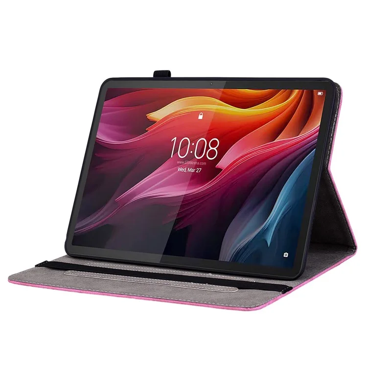 Защитный чехол для Lenovo Tab K11 Plus с рисунком розового цветка, слотами для карт, кожаный - Розовый