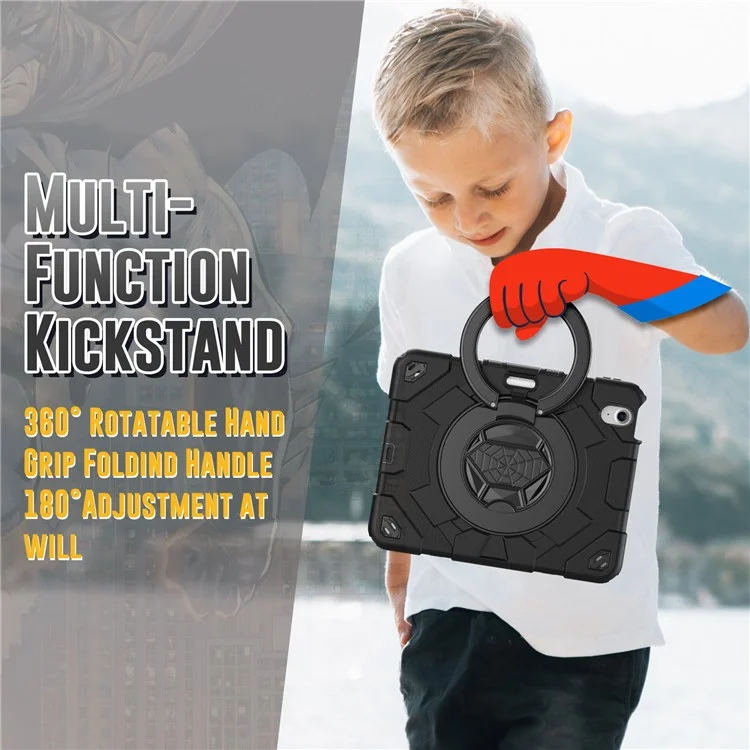 For iPad Air 11 (2025) / (2024) Case Spider Style Hand Grip Kickstand PC+Silicone Tablet Cover with Shoulder Strap - Black