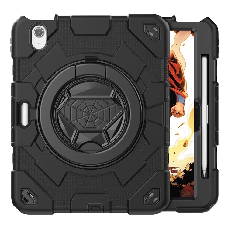For iPad Air 11 (2025) / (2024) Case Spider Style Hand Grip Kickstand PC+Silicone Tablet Cover with Shoulder Strap - Black