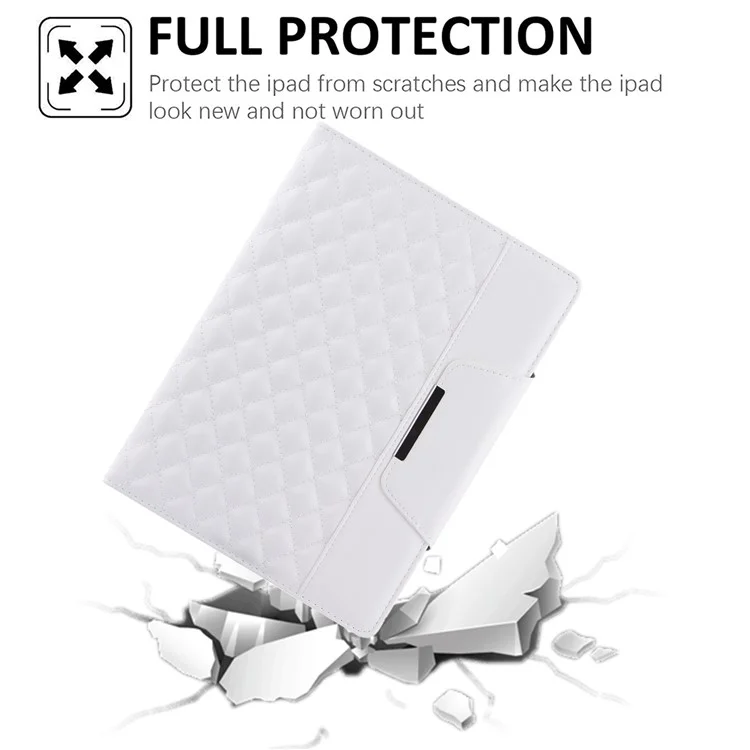 For iPad Pro 11 (2024) Case Grids Leather Tablet Cover Auto Wake / Sleep Card Holder - White