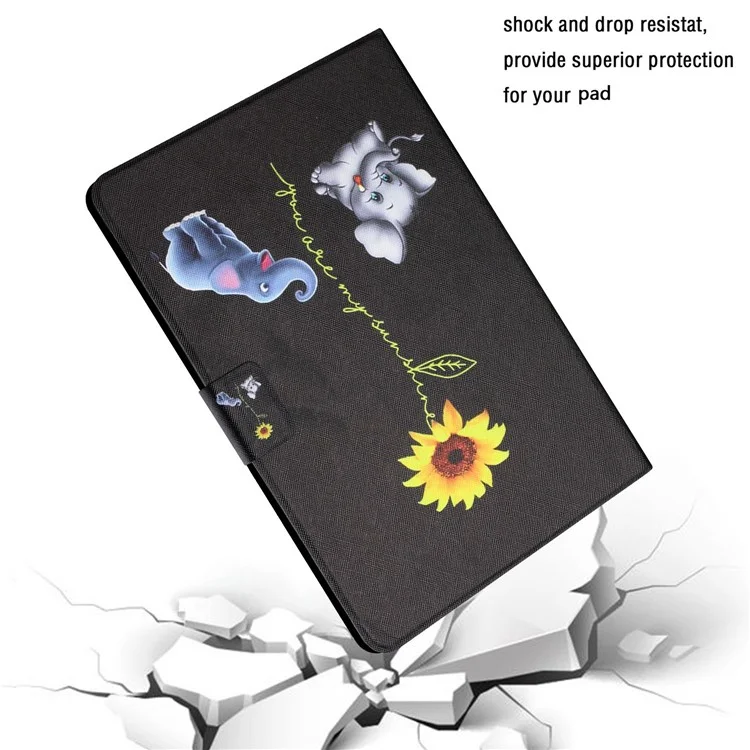 For iPad Pro 11 (2024) Leather Case Card Holder Pattern Printing Anti-Drop Tablet Cover - Elephant