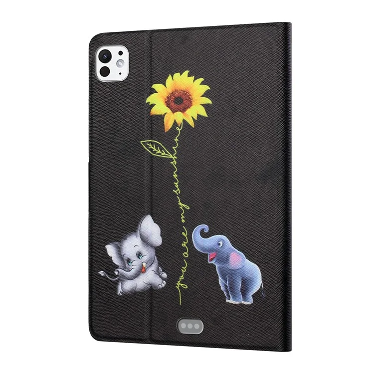 For iPad Pro 11 (2024) Leather Case Card Holder Pattern Printing Anti-Drop Tablet Cover - Elephant