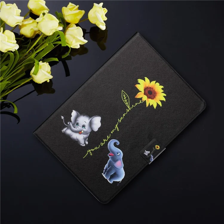 For iPad Pro 11 (2024) Leather Case Card Holder Pattern Printing Anti-Drop Tablet Cover - Elephant