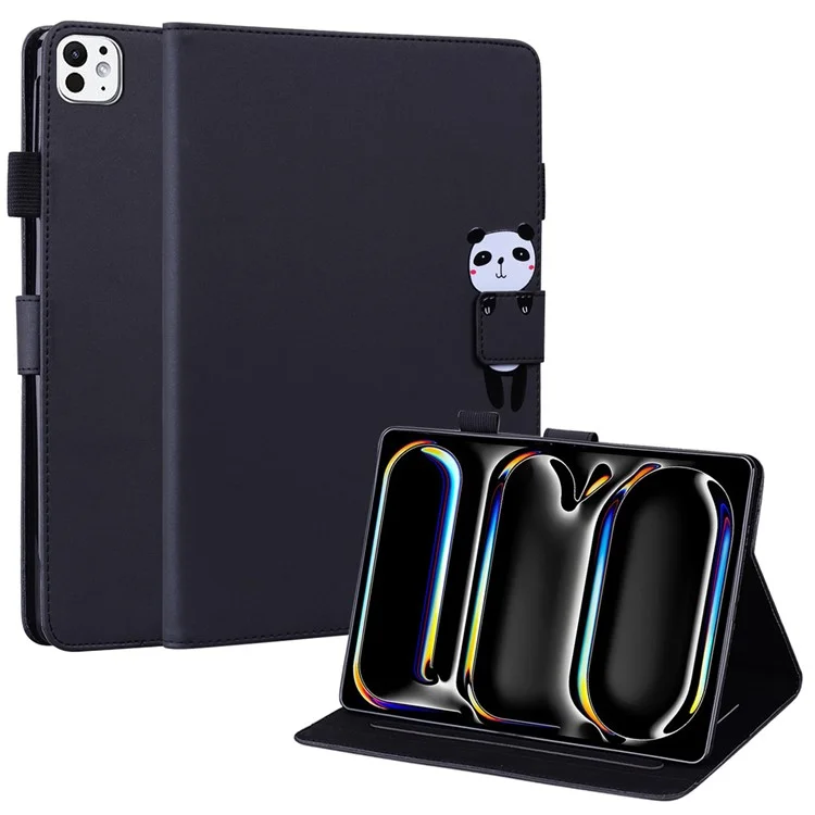 For iPad Pro 13 (2024) Case Tablet Stand Leather Cover Card Slots Animal Pattern - Black